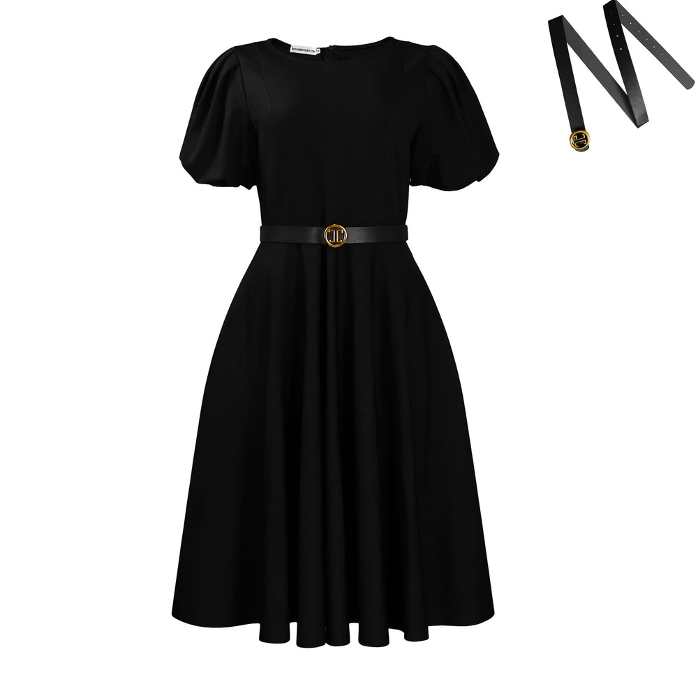 C8632 cross-border women's fashion european and american  style round neck elegant waist-defining flared bubble sleeve african dress