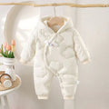 Newborn baby girl jumpsuit autumn winterfleece-linedthickened full month outing cotton clothes thickened khaki autumn winter cotton clothes
