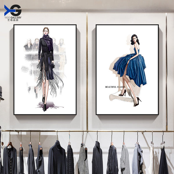 Women's clothing store hanging paintings Clothing store wall decoration paintings Cloakroom fitting room window live stream background wall murals