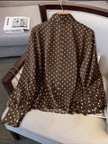 plus size retro polka dot ribbon tie blouse - bow collar, bubble sleeves, tummy control, versatile chiffon shirt