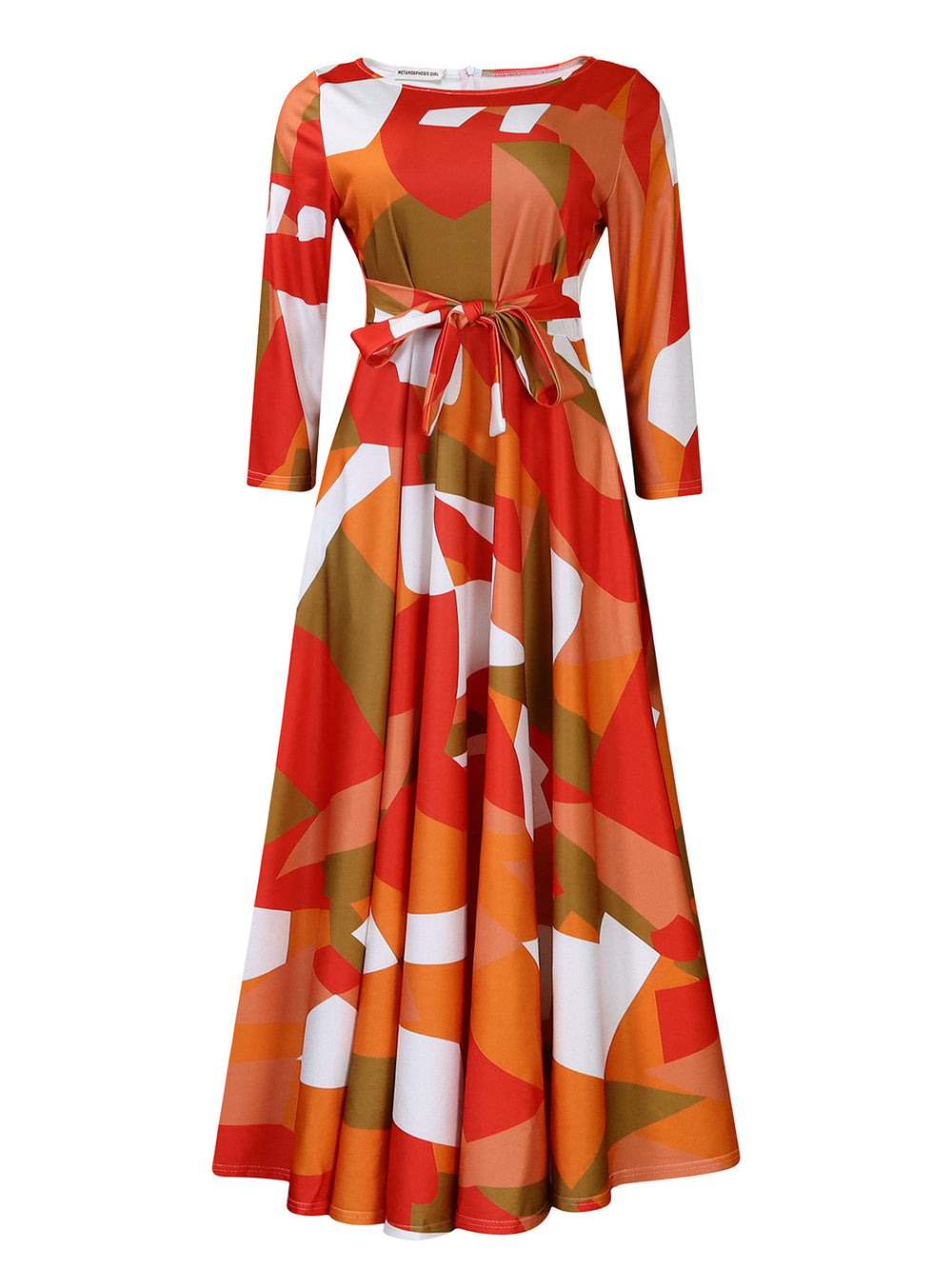 Amazon women's spring  new fashionable elegant printed tie-waist maxi dress - plus size available for export