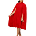 European and american women's clothing  spring new fashion loose elegant cape pleated plus size batwing sleeve export dress