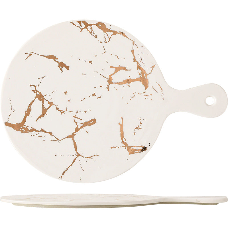 Scandinavianins marble gold pattern ceramic high-looking tray western food steak plate classy handle plate