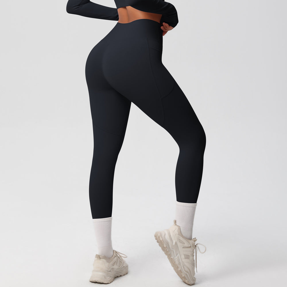 new arrivalhigh waist hip lifting tight yoga pants nude quick-drying flap pocket pants outdoor running fitness sports pants