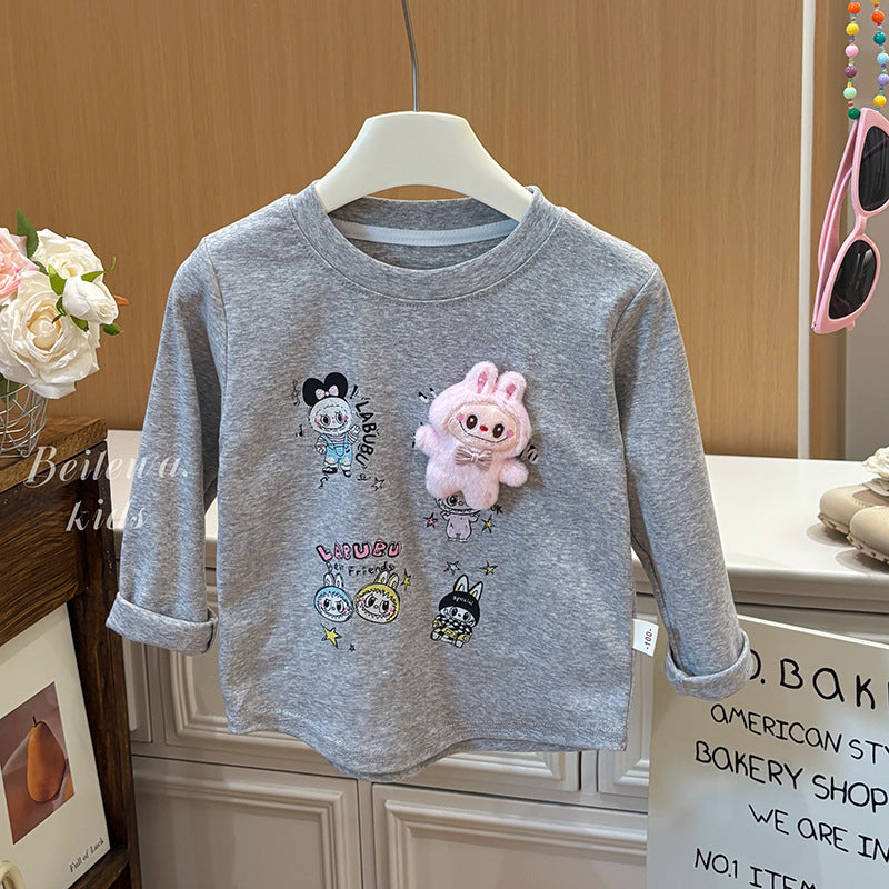 New girls' spring/autumn 3d cartoon casual sweatshirt - versatile korean style fashion top for baby girls - children's clothing