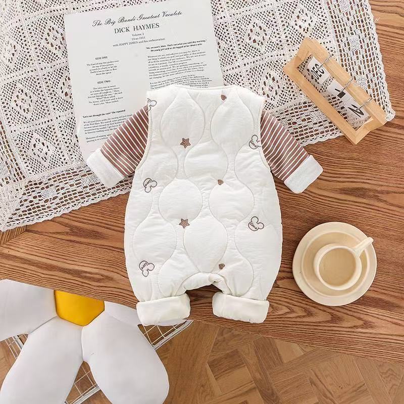 Autumn/winter thickened warm baby clothes set, cute infant overalls two-piece winter outfit