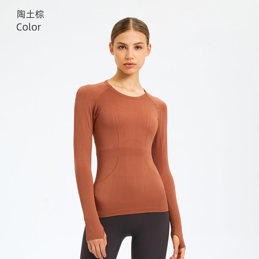 D19083: diqian apparel new seamless yoga top - women's long sleeve activewear for running, comfort, breathability, and fitness