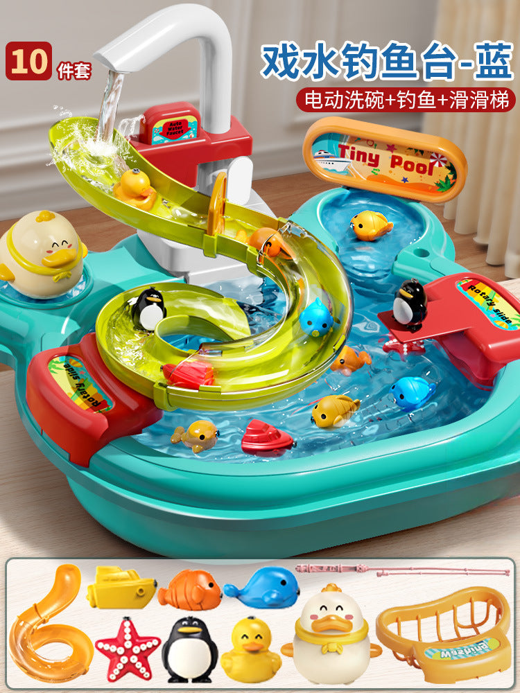 Kids electric dishwasher play house boys and girls kitchen fully automatic water play educational fishing toys water park