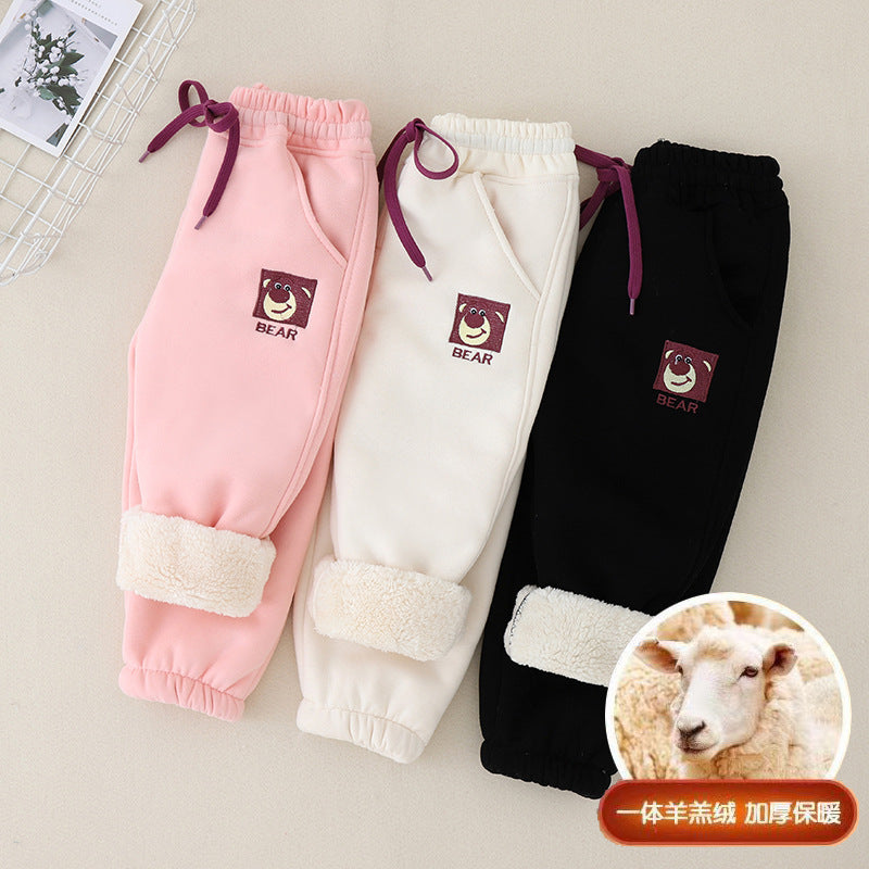 Girls' lambswool pants - kids' autumn/winter fleece-lined thickened cotton pants - boys' and girls' middle school sports pants - winter dropshipping available