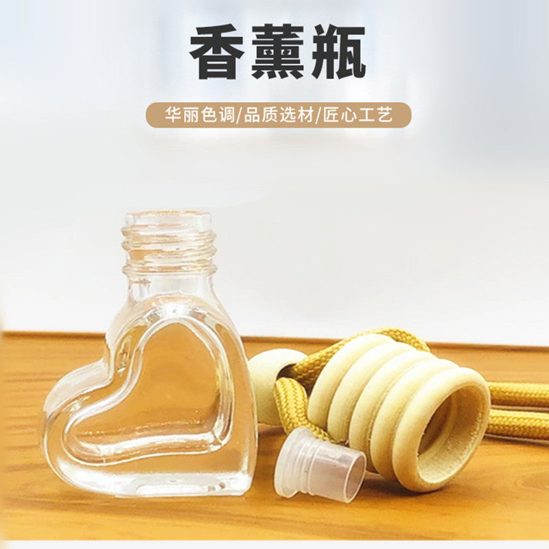6ml new car perfume bottle pendant - heart-shaped five-line cap aromatherapy empty bottle with lanyard - creative interior car accessory (glass bottle)