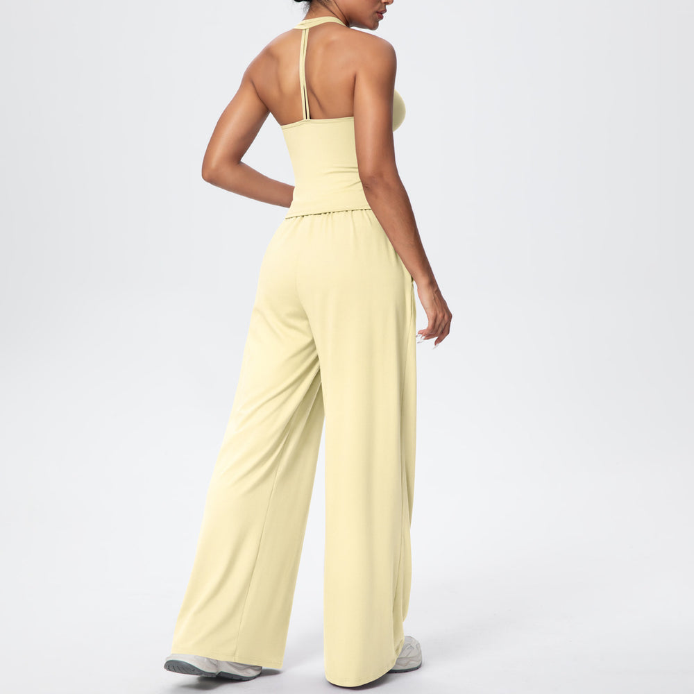 i-shaped v neck beautiful back tight breathable pure color wide-leg yoga suit sports running fitness suit for women