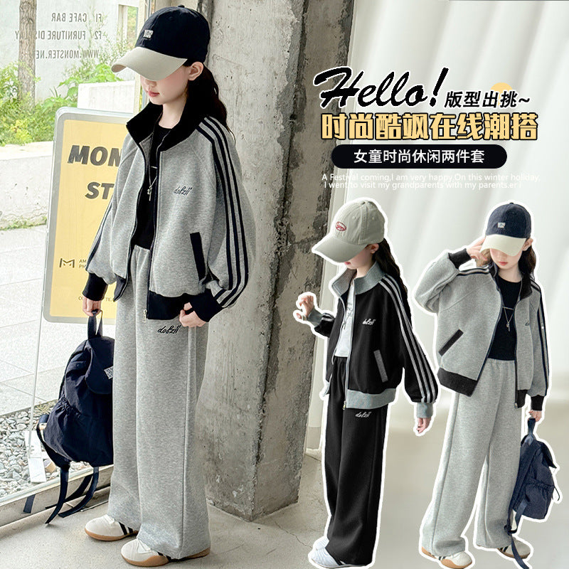 Girls' autumn outfit set - trendy korean style activewear for kids, new spring/autumn collection, casual and stylish two-piece set for girls (sizes for mid-to-large children)
