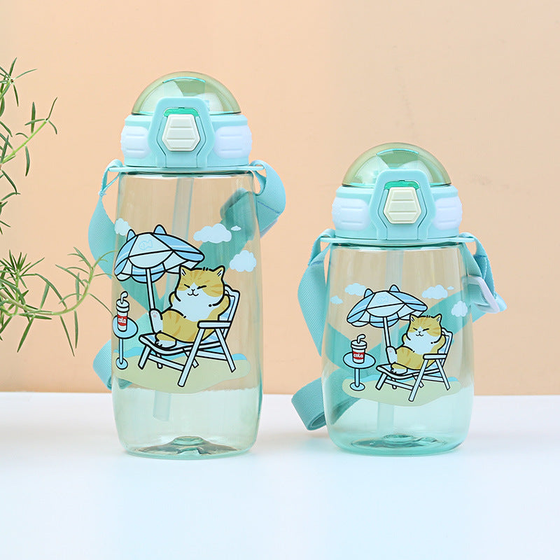 Factory custom cartoon kids water bottle student straw water jug big belly cup portable plastic sealed creative gift