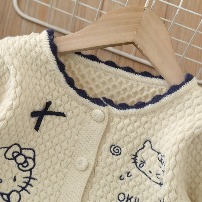 Kids' cardigan sweater - fleece lined, extra thick, girls' sweater dress, versatile knit outerwear set for girls