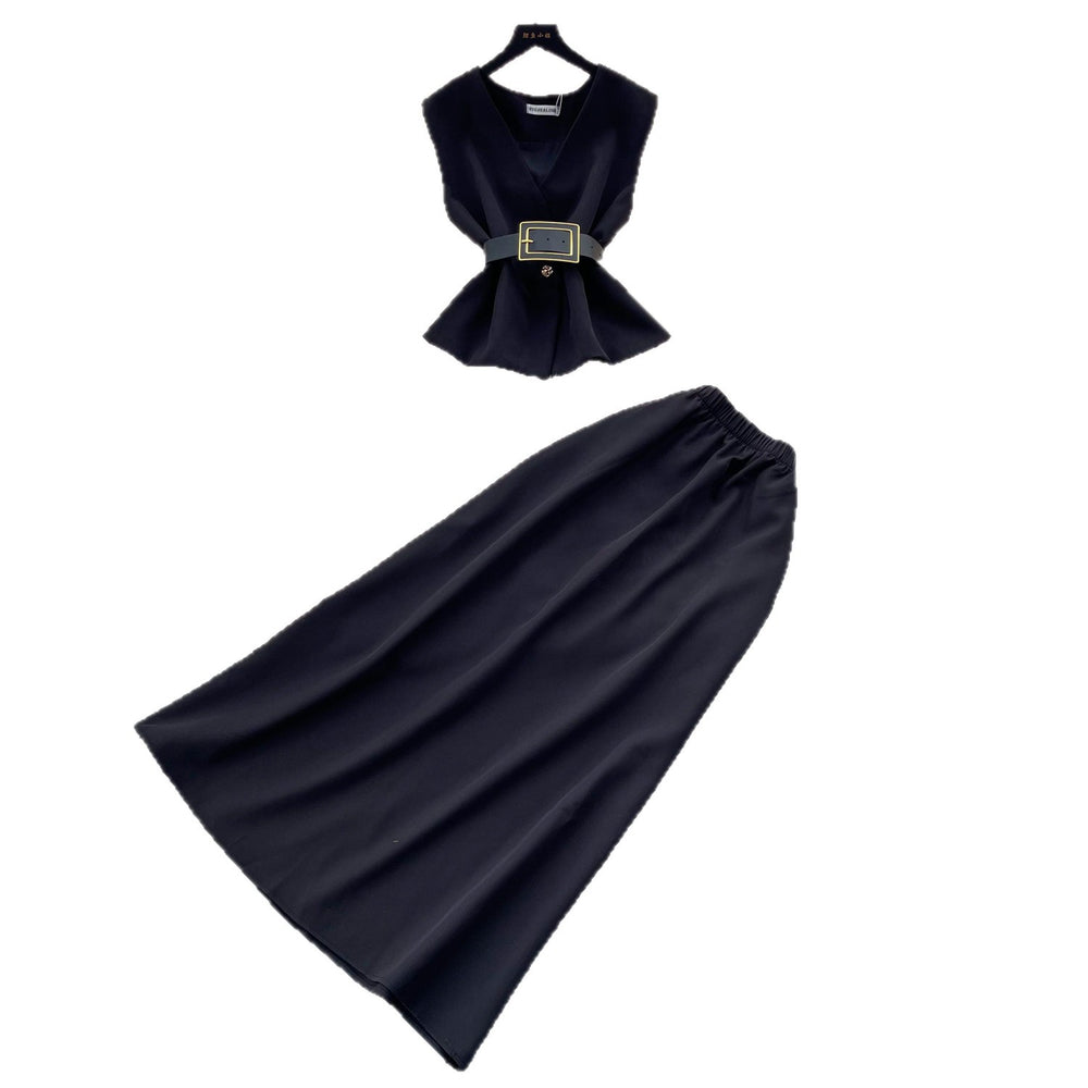 Korean style commute-friendly sleeveless vest a-line skirt two-piece set for women, spring 2026, slim fit, high-waisted outfit