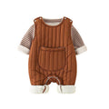 Autumn winterk-style men's and women's baby fleece-lined outing long sleevestwo-piece set khaki newborn home heattech crawling suit