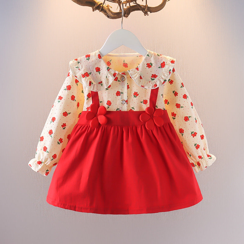 One-and-a-half-year-old baby girl's autumn dress, cute floral print dress for toddler girls, girls' dress, princess dress