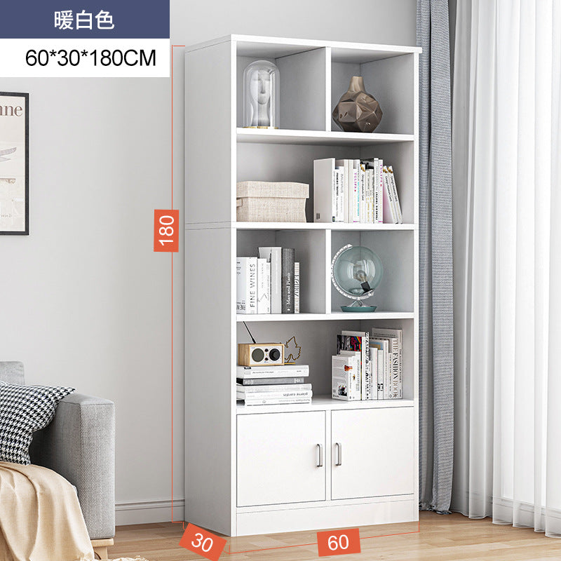 Simple bookshelf floor-to-ceiling against the wall, living room shelf layered storage rack, storage cabinet integrated, simple household bookcase