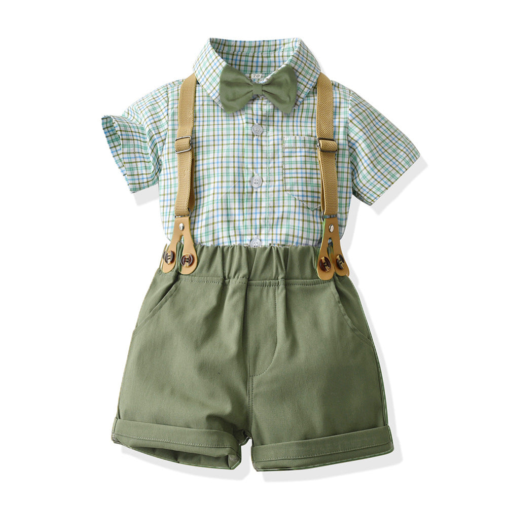 Summer new arrivals: korean & japanese style boys' outfit - plaid shirt, turn-down collar, short sleeve, fresh & stylish kids' clothing, perfect for birthday gifts