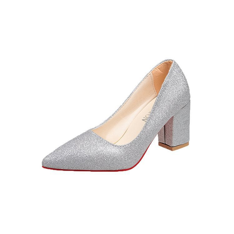 2026exportflats thick heel flats women's pure color pointed toe bean shoes k-stylefashion high heels women's manufacturer plus size