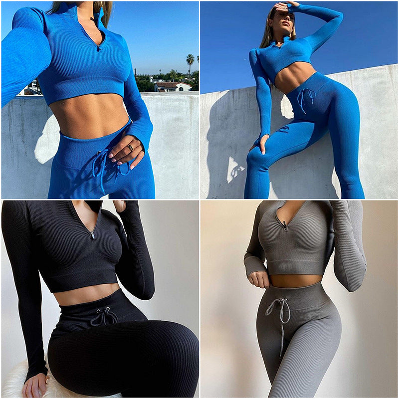 European and American  women's clothing 2022 spring and autumn new casual suit, sexy high-waisted leggings, zipper pullover T-shirt