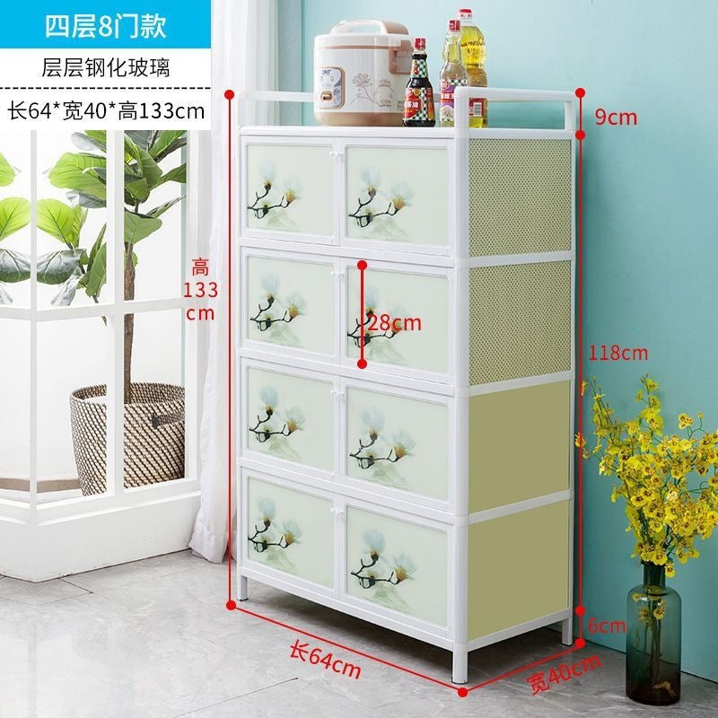 Aluminum alloy cupboard for home kitchen cabinet simple multi-functional stainless steel locker multi-layer stove storage cabinet box