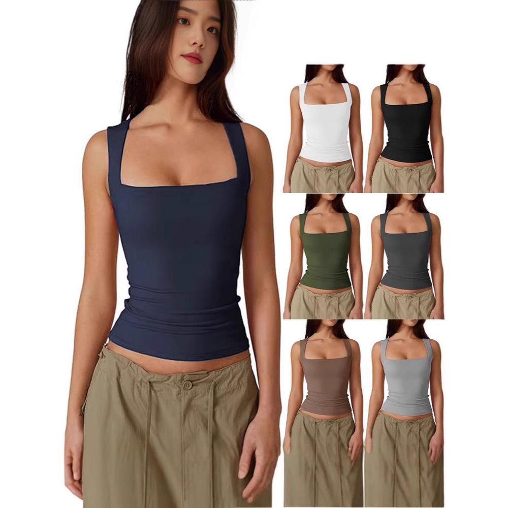 2025 european and american style amazon streetwear hot girl fashion square neck basic slim-fit sleeveless tank top women's undershirt