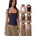 2025 european and american style amazon streetwear hot girl fashion square neck basic slim-fit sleeveless tank top women's undershirt