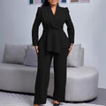 D549  women's  fall/winter new fashion suit collar long sleeve top & wide leg pants two-piece set