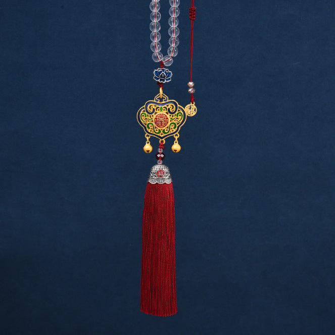 Car rearview mirror pendant chinese style ruyi lock hand-woven car pendant cloisonné tassel pendant with blessing character