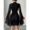 Full real shot export1688  fashion shawl sleeve hot stamping dress