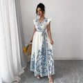 european and american cross-border new summer v-neck fitted patchwork dress