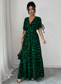 cross-border fashion summer printed v-neck fitted midi dress