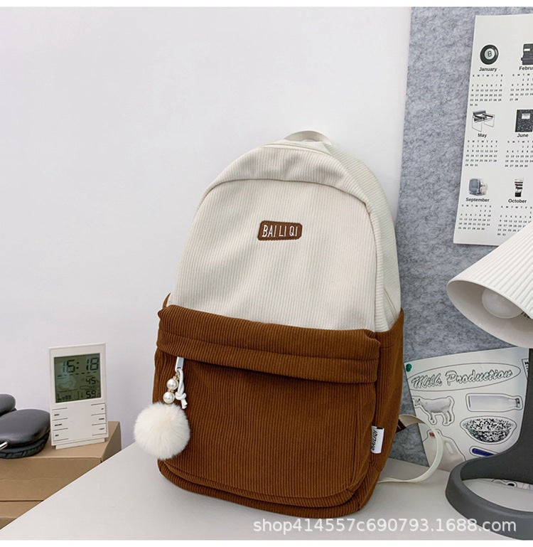 Backpack corduroy fabric is thick, soft and not easily deformed casual travel outing mommy bag girls backpack