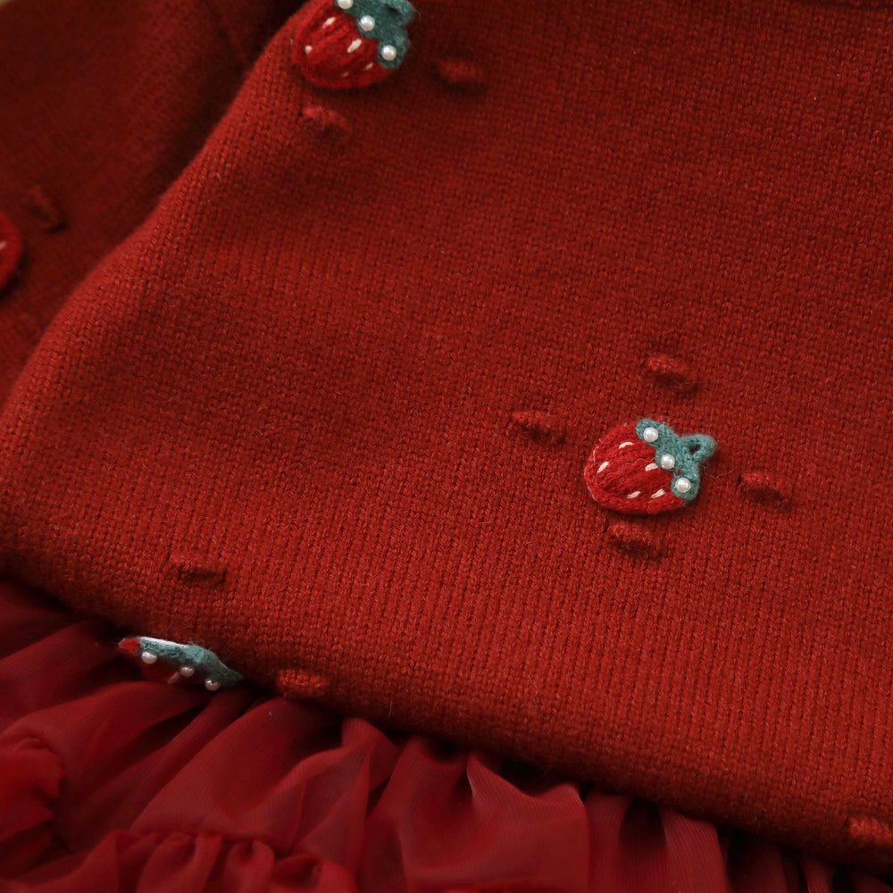 Girls' sweater two-piece set: new autumn/winter sweet & chic sequin strawberry knit pullover top & tutu skirt outfit
