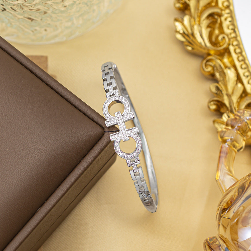 Bracelet female titanium steel fashion non-fading copper inlaid zirconium bracelet niche high-end fashion elegant jewelry wholesale hand jewelry