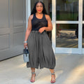 European and american style women's casual jeans -  cross-border fashion - streetwear versatile elastic waist straight wide leg capri pants