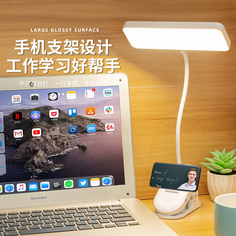 Eye-care desk lamp for studying and reading, rechargeable clip-on bedside lamp, bedroom dorm room lamp, office desk work light