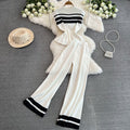 Fashionsuitfemalek-style sleevelesssilmknittingtopstwo-piece setcasualhigh waistslimming lookstraight-legloose pants
