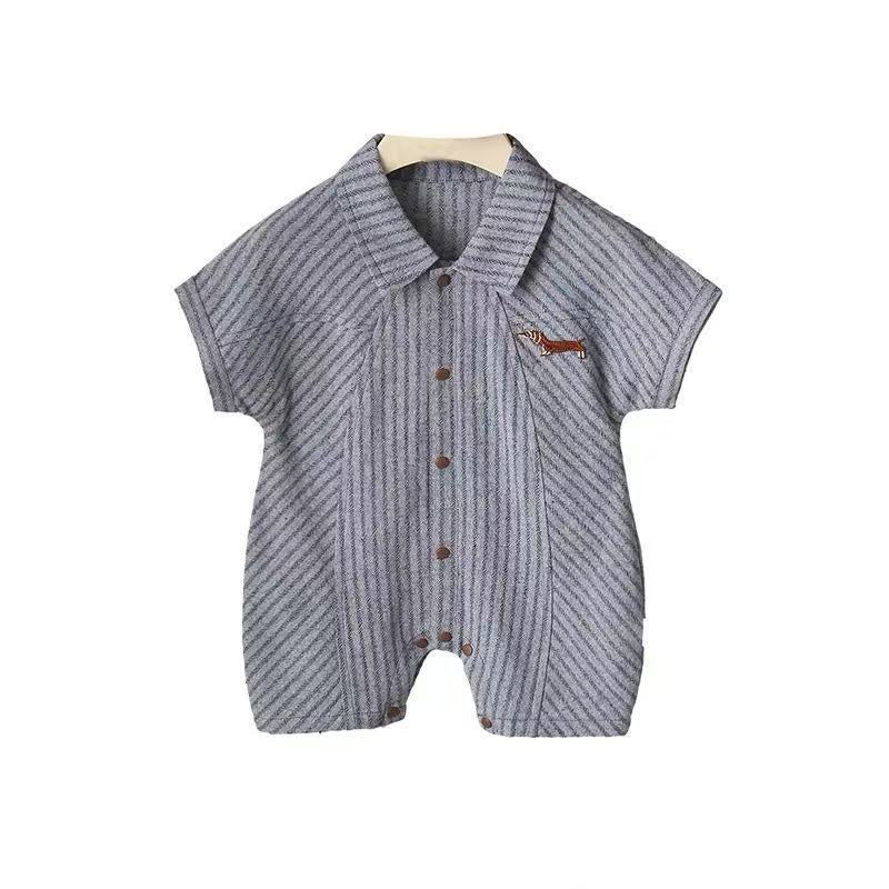 Infant and toddler boys' summer clothing,  summer collection. korean-style casual striped design, short-sleeved romper/hooded onesie for outings and crawling