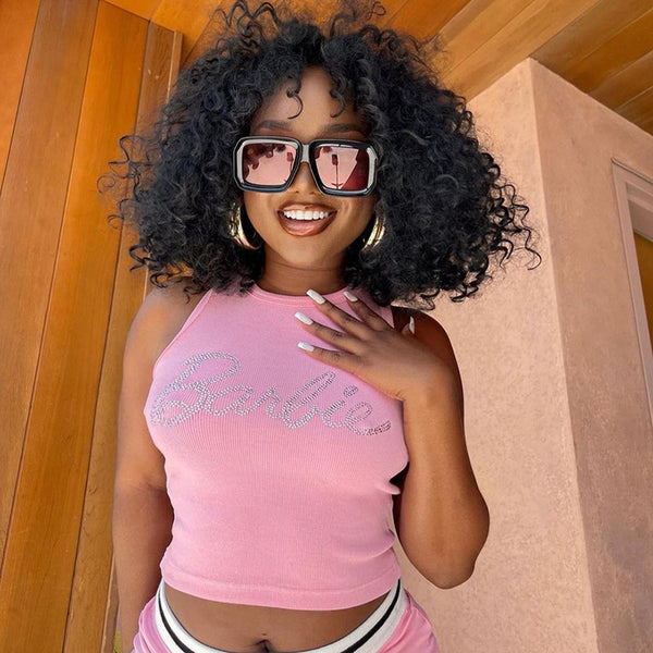 M23TP358 European and American  2023 summer round neck pullover letter hot diamond navel sexy babes vest top