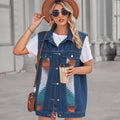 Real shot  fashion cross-border  new arrivalretro geometric denim color block vest outwearloosecasual women
