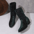 fall/winter new embroidered western cowboy boots for women - pointed toe, chunky heel, mid-calf boots, plus size women's boots, wholesale for export