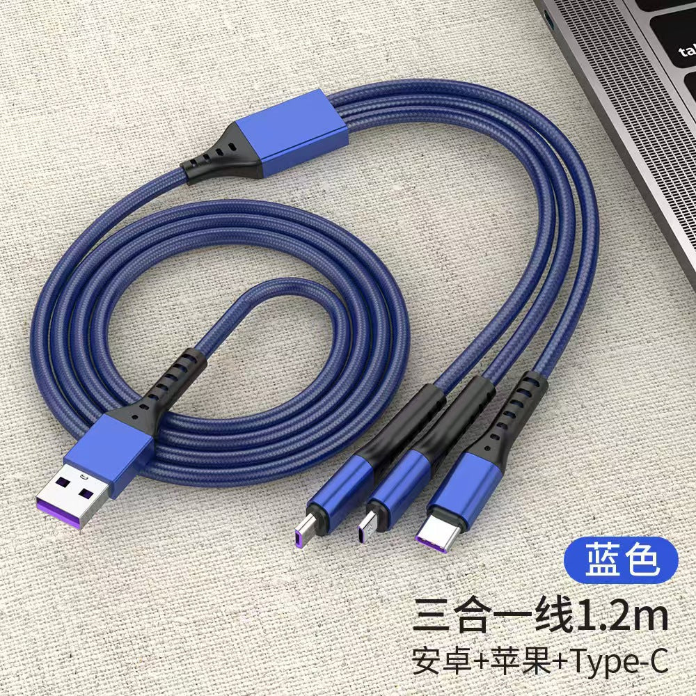 66w fishing net 3-in-1 charging cable, compatible with huawei and apple phones, fast charging cable, one-to-three charging cable wholesale