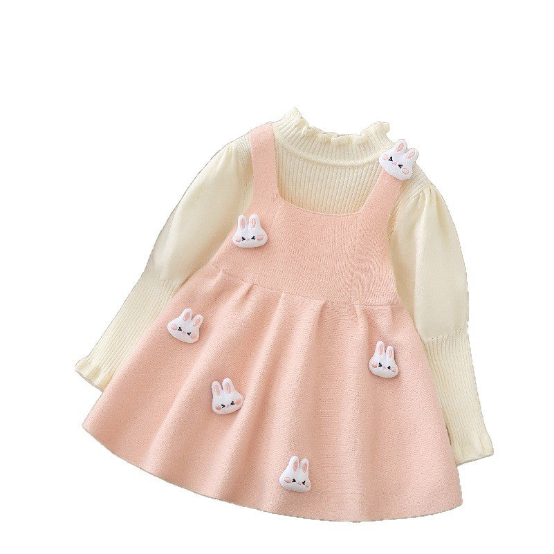 Baby girl sweater suspender suitfall and winternew arrival doll two-piece set skirt cartoon girlsweaterdress