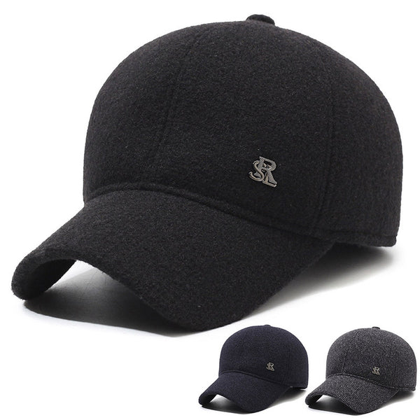 Hat Men's Autumn and Winter Wool Baseball Cap Versatile Middle-aged and Elderly Fleece Warm Cap Dad's Ear Protector Cap