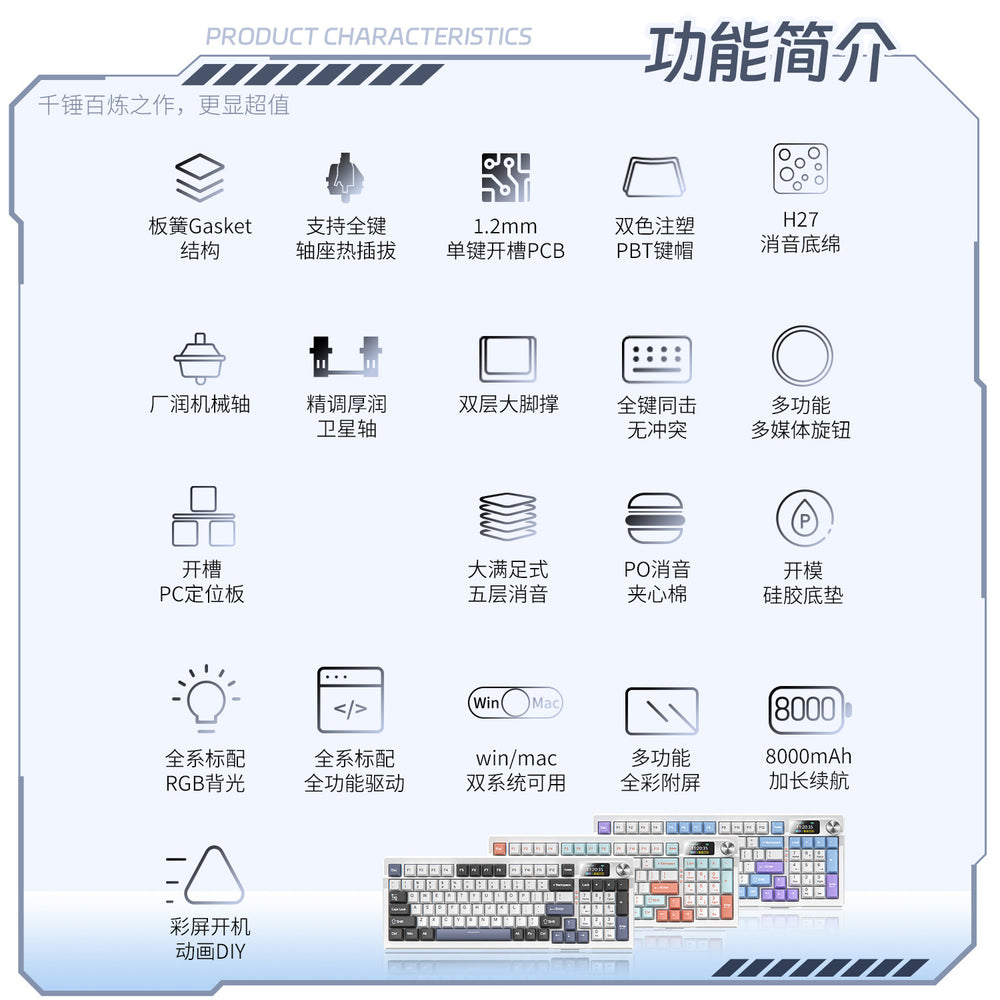 Y95 bluetooth tri-mode mechanical keyboard - customizable wireless 98-key layout, rgb wired gaming gasket keyboard, computer peripheral