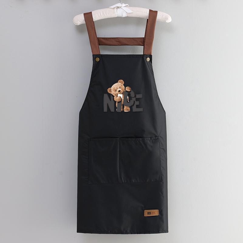 Apron waterproof oil-proof men's and women's kitchen cooking apron solid color casual strap big pocket restaurant work clothes plus