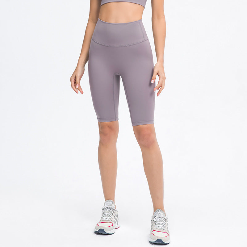Spring/summer new arrival: seamless double-sided brushed yoga shorts - high-waisted, stretchy, outdoor sports capris for women (model: dk066)