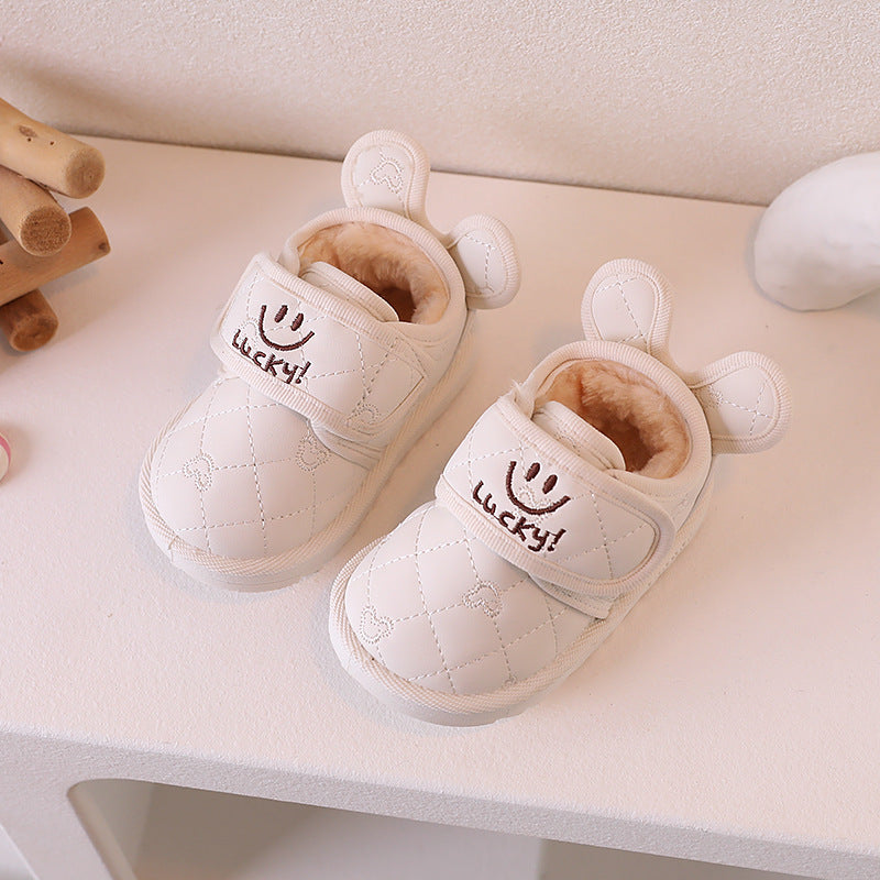Baby snow boots winter style fleece-lined cotton shoes infant kids toddler shoes children's baby shoes k-style milk tea smiley face